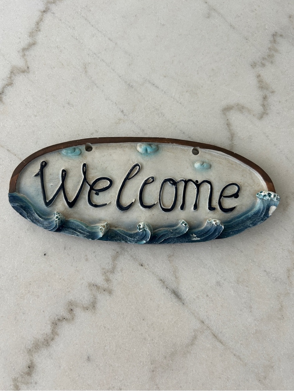 Ceramic 'Welcome' Wall Plaque with Ocean Waves